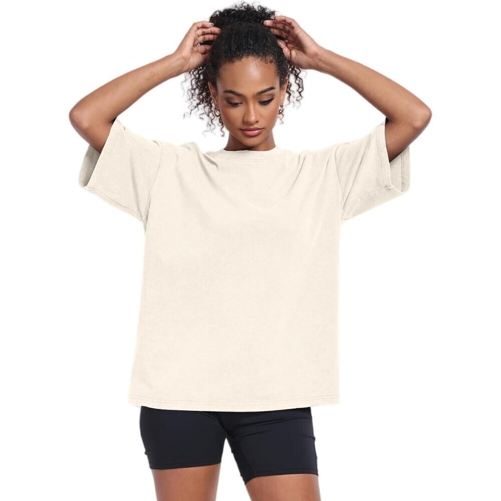 Women’s Vintage Cotton Oversized T-Shirt Short Sleeve Baggy Streetwear Casual - Picture 4 of 8